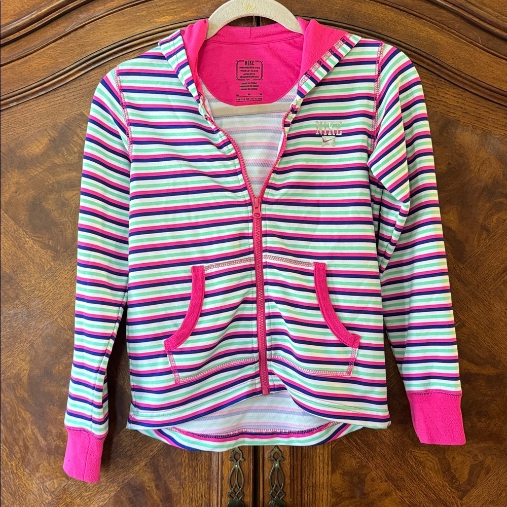 Nike Pink Girls Zip Hoodie with Stripes size M (10-12yo)